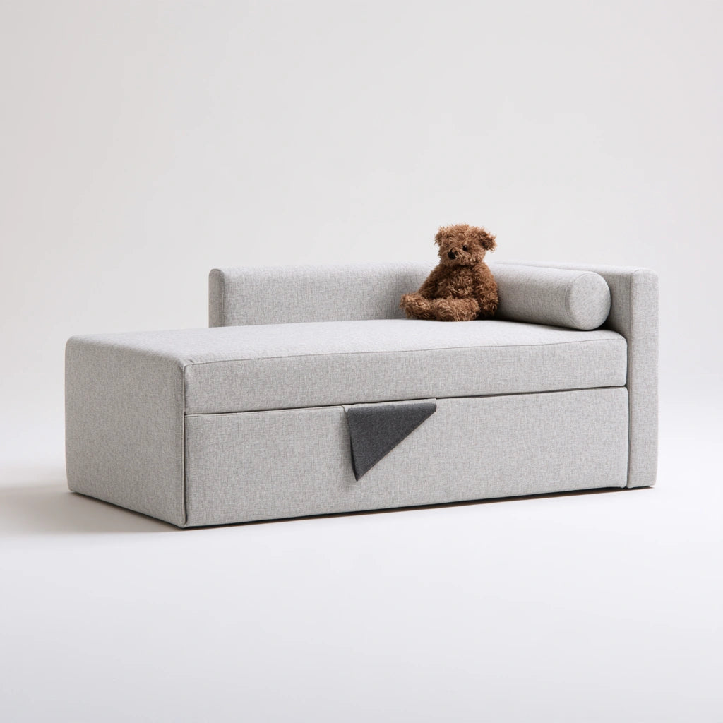Divano contemporaneo con rivestimento in tessuto, colore grigio chiaro