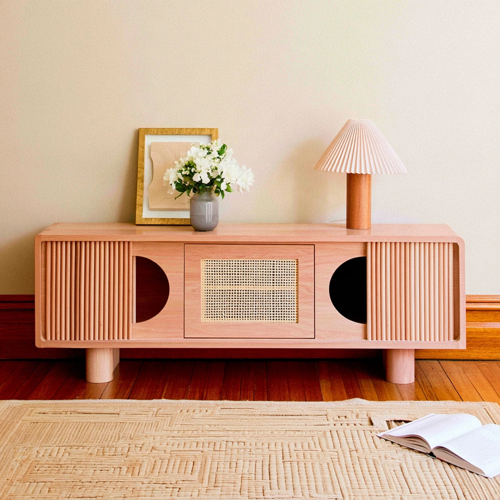 Credenza moderna in legno, colore marrone chiaro